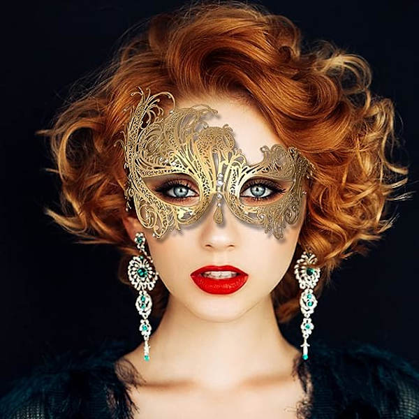 1 st guld venetiansk mask, metallmaskeradmask, parmask, bal, karneval