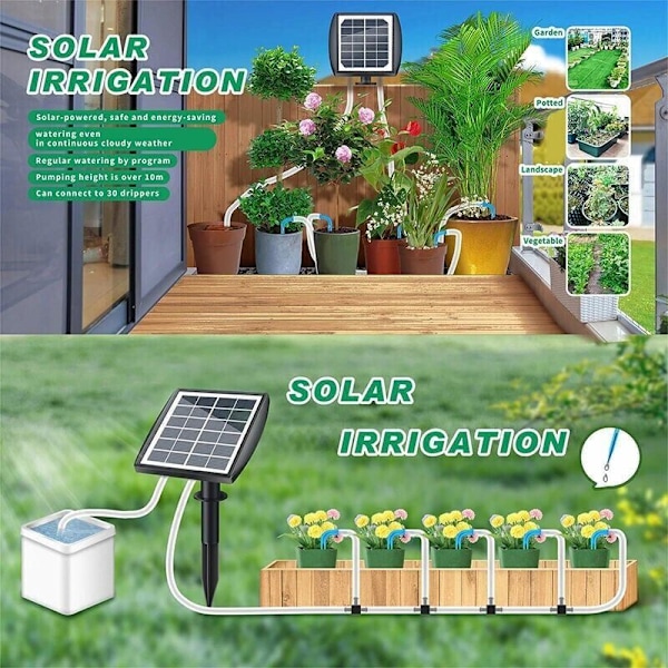 15m Solar Drypvandingssæt, 15 Potter Automatisk Vandingssystem med Timer, til Have Hjem Indendørs Udendørs, Altaner, Terrasser, Haver