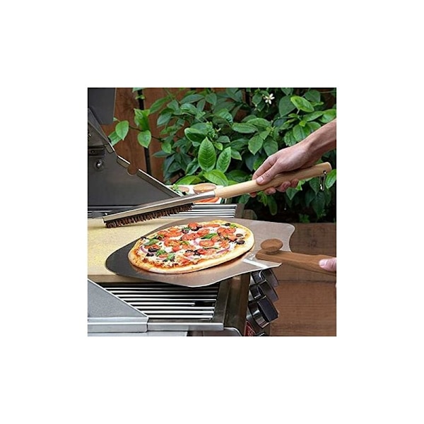 Rengjøringsbørste for pizzaovn med skrape, trehåndtak, bærbar kjøkkentilbehørssett for grill