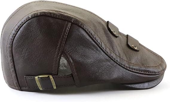 （Mörk Curry）Herrkeps Flat Cap Hat Justerbar Flat Beret PU Läder 56-60cm