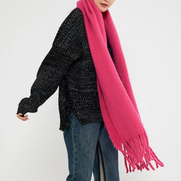 Stort skjerf fargerik rutete oversized skjerf dusk myk og skånsom høst og vinter tykkere skjerf dame varm sjal flamme rosa
