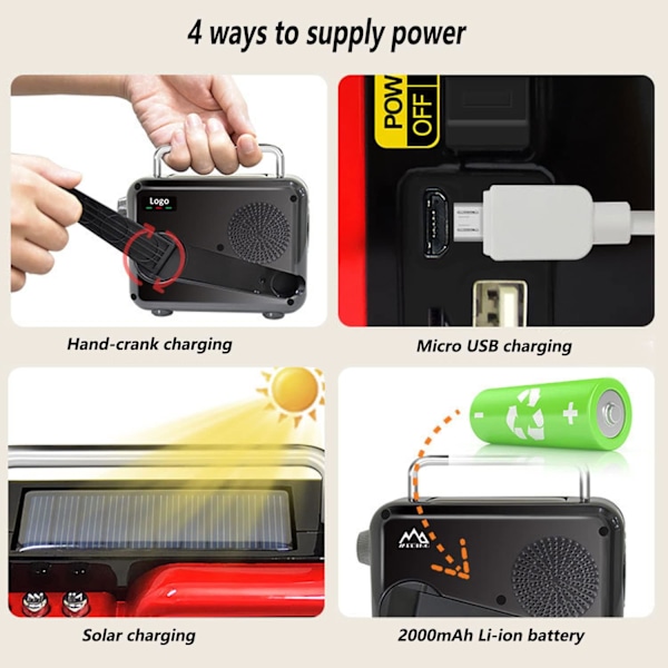 Bärbar Radio SOS Alarm Solladdning 2000mAh