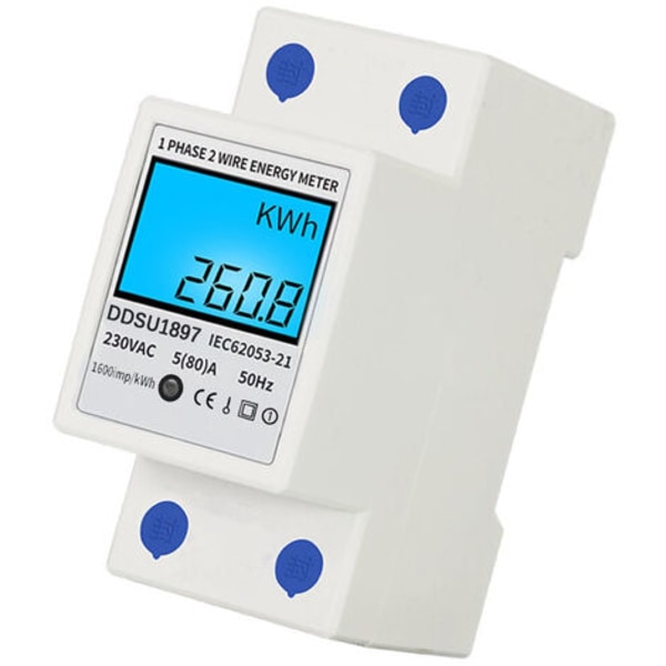 Engelsk skinne-type elektrisk energimåler husholdning enfaset elektrisk måler 220V watt-time måler multifunktion digitalt display multi-display 80A