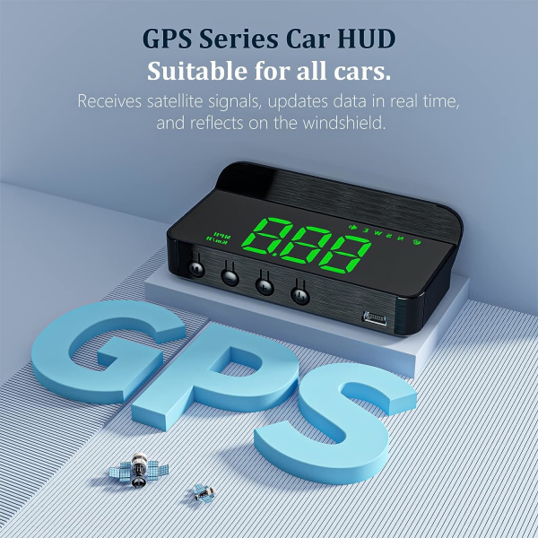 Head-up-display for biler, HUD, kan monteres på frontruten, Head-up-display for bil frontrute, GPS speedometer, Viser hastighet, egnet for