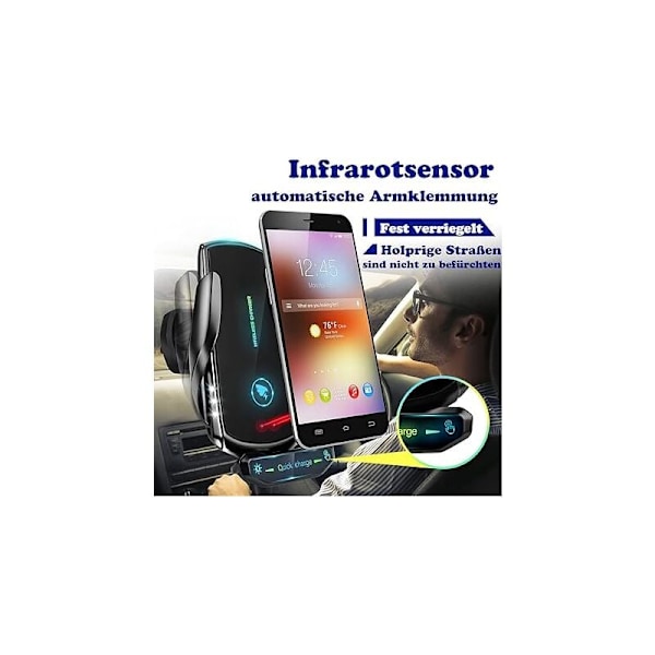 15W Qi Induktions Biloplader, Hurtig Trådløs Biloplader Automatisk Klemme Luftudtag Klip Holder Bilholder til iPhone Samsung, 136mm82mm48mm