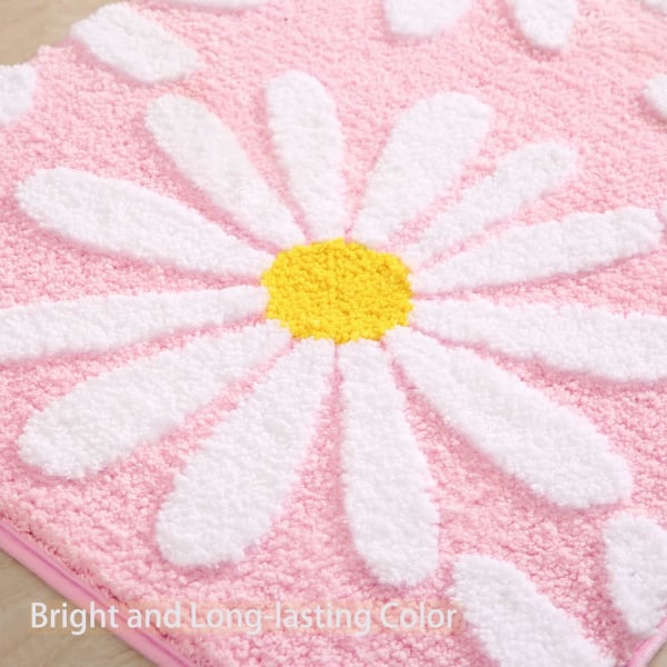 Pink bademåtte hvid blomst tæppe 50 x 80 cm, skridsikre bademåtter til badeværelse, blød mikrofiber bademåtte, maskinvaskbar tæppe holdbar bademåtte, Supe