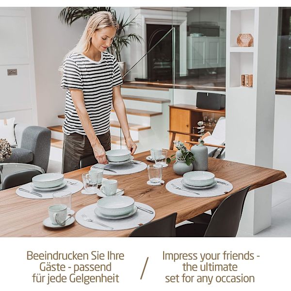 8-delt dækkeserviet - filt og læder - rund 37 cm - til 4 personer, vaskbar, 4 dækkeservietter, 4 coasters (Heather Grey)