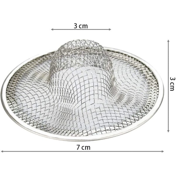Sæt med 3 vaske filtre i rustfrit stål, anti-tobbust køkkenvask gitter Draft filter, vaskesi til køkken, badeværelse, vaske (7 cm diameter)