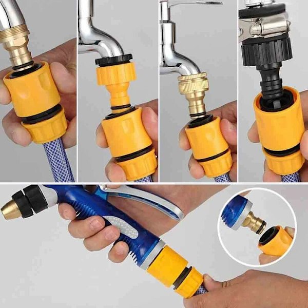 Sett med 20 koblinger for vanningsslange, adapter for vannkran, y-rørseparator i Y, universalkrankobling, etc.