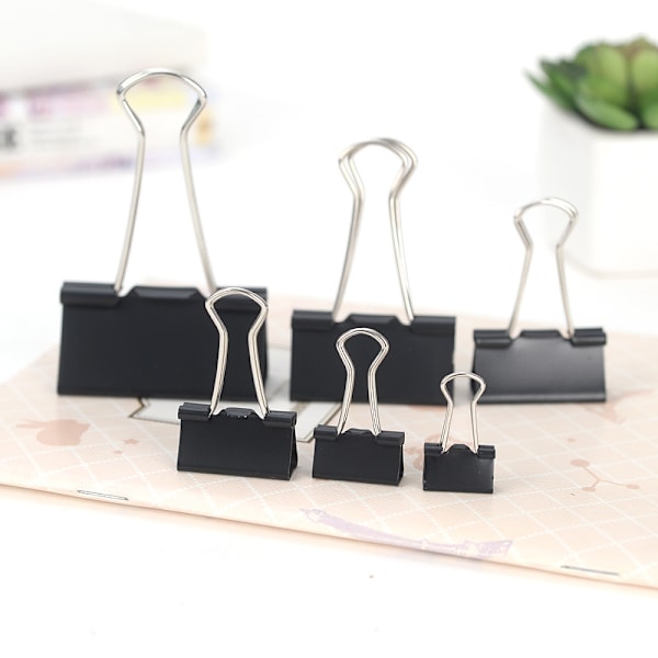 Sort - 12 pakke mappe - 41mm - Æske med multifunktionelle papirclips - Binder - Metal tegneclips til noter - Skrivepapir -