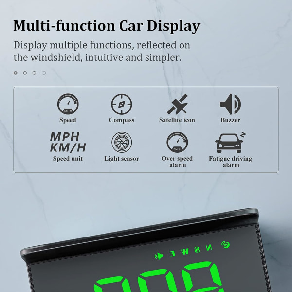 Head-up-display for biler, HUD, kan monteres på frontruten, Head-up-display for bil frontrute, GPS speedometer, Viser hastighet, egnet for