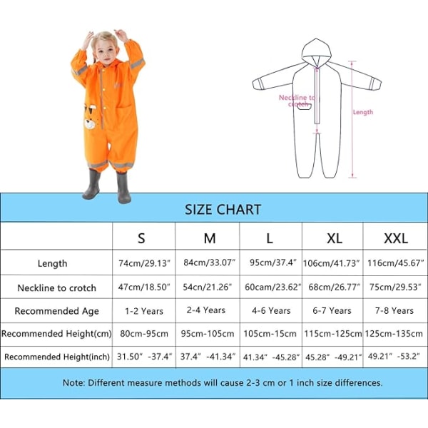 Lätäkköpuku lasten vedenpitävä puku pojille ja tytöille yhden kappaleen sadetakki hupullinen kevyt eläinkuvio S(S)