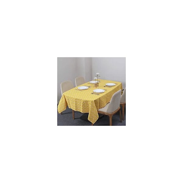 Rektangulär duk Bomull och linne Beläggning Damn Mönster Bord Tvättbar Bordsduk för köksbord 140 x 220 cm (gul