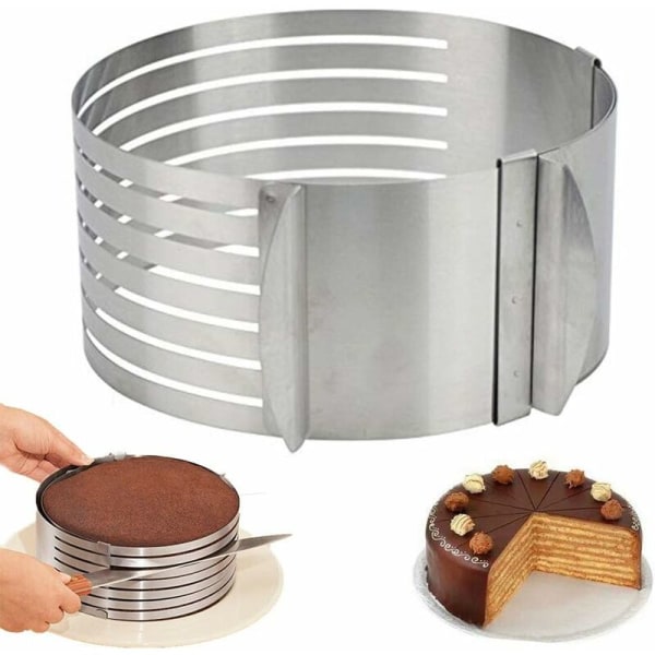 Ringkutter lagkakeskjærer, justerbar ring 7-lags mousse, for enkelt å kutte kakebunner, DIY rund brødpanne