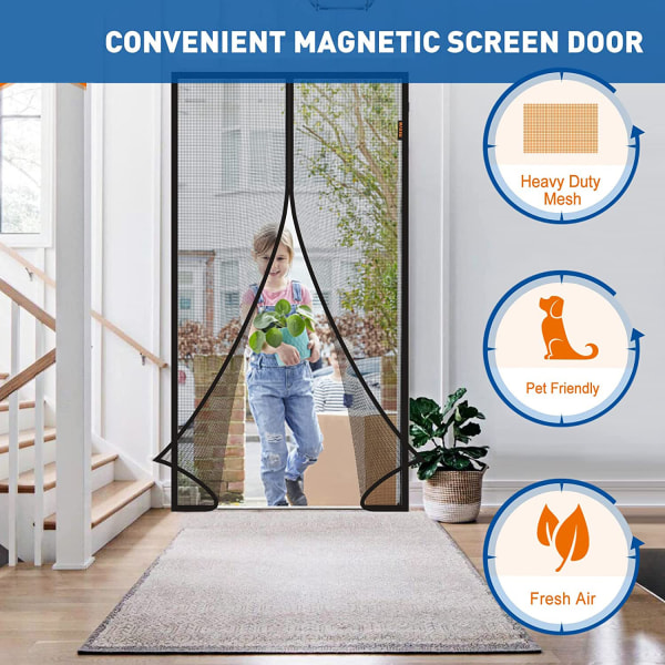 Magnetisk myggnät för dörr (90x210, svart)