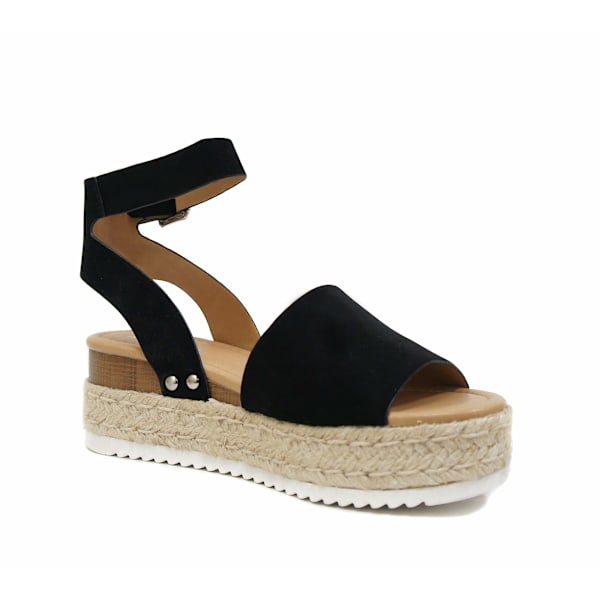 Fiskmunsandaler - Öppen tå spänne ankelrem - Espadrille platt kil - Casual sandaler