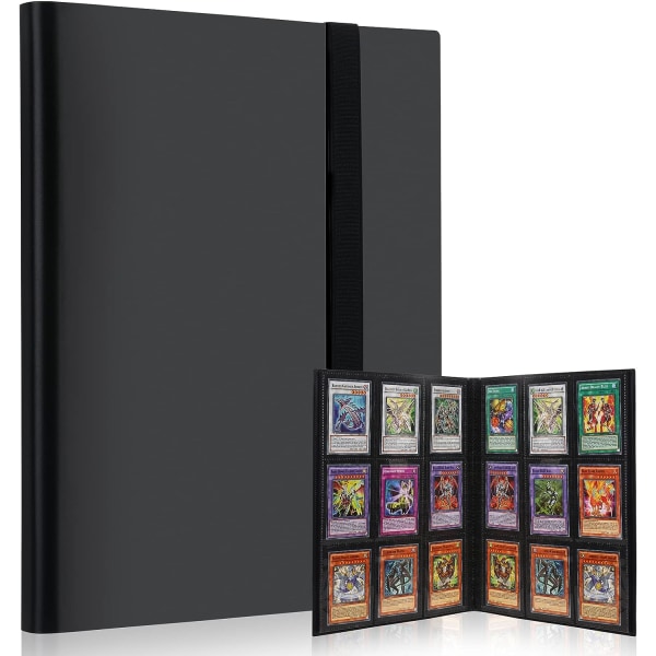 Samlarkortsalbum (svart) - Korthållaralbum 360 fickor med resårband, spelkortsförvaringsmapp 20 sidor 9 fickor