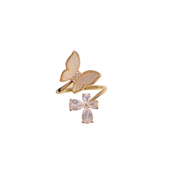 Shell fjärilsring kall stil enkel trendig diamant super flash öppen ring för kvinnor