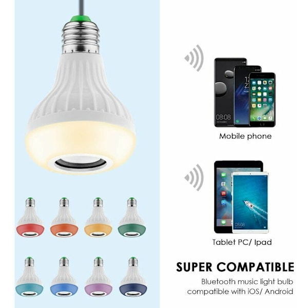Sæt med 2 intelligente LED-pærer E27 Bluetooth Smart Bulb Bleosan, pære forbundet til at synkronisere med musikkens rytme