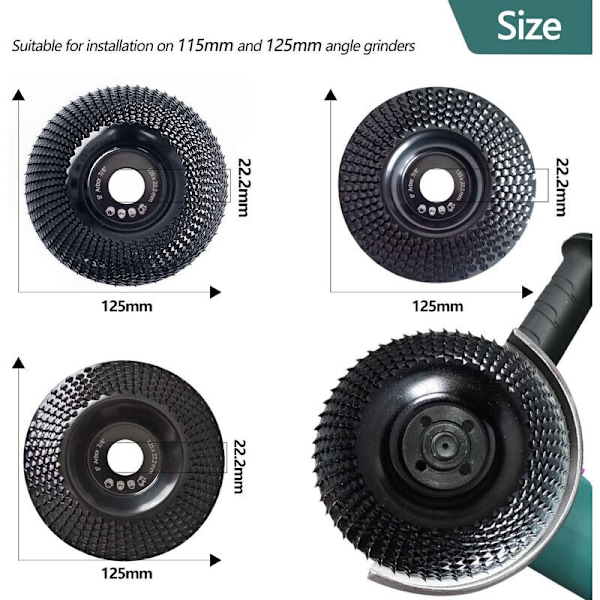 125 mm slibeskive til træ, 3 stk. slibeskiver til formning, slibning og skæring. Vinkelhjul
