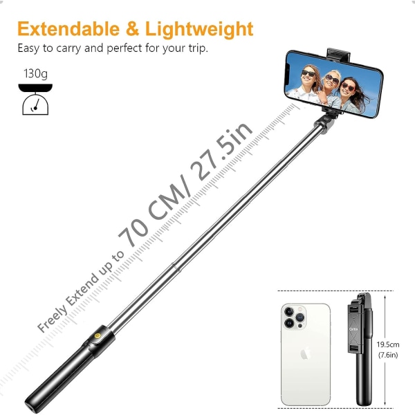 Bluetooth Selfie Stick, 3 i 1 Selfie Stick Stativ Bluetooth Selfie Stick Utvidbar Teleskopisk Justerbar Monopod med Avtakbar Fjernkontroll  S