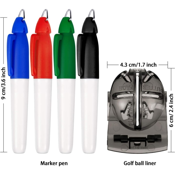 4 stykker golfboldjusteringsværktøj Boldmarkeringsclips og 3 stykker