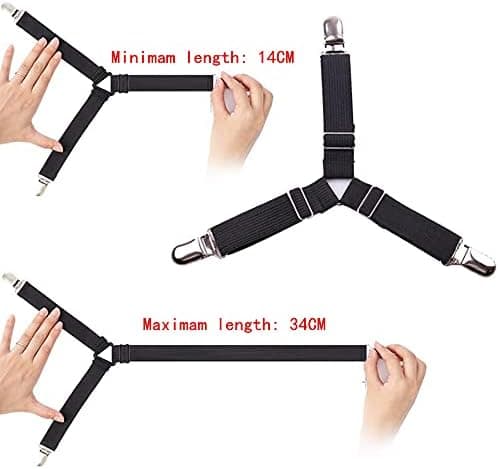 4 Cover Clips Heavy Duty Sengetøj Elastiske Stropper Justerbare (Sort, 3 Clips)