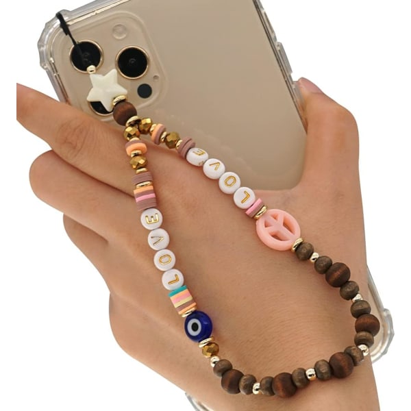 Mobiltelefon lanyard telefonkæde Farverig perler med vedhæng Non-S