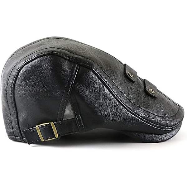Herrkeps Flat Cap Hat Justerbar Flat Beret PU Läder 56-60cm