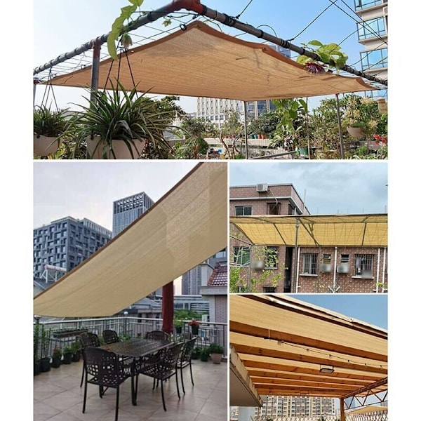 Rektangulær skyggefilet, lys udvendig lysskyggestof til markise/pool/garage, skyggestof med resistente øjer, beige, 3x7m