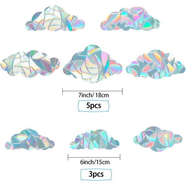 8 stk Rainbow Window Clings 3D Dekorativ Window Film Cloud Shape
