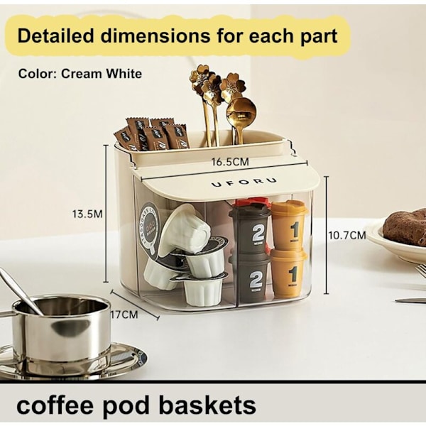 Förvaringsstöd för tepåsar, kaffekapslar, socker, tebox, tehylla för skåpdisk, bänk (vit)