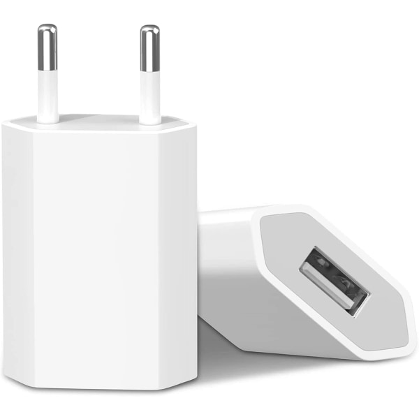 (2 förpackningar) USB Snabbladdare Universal USB kontaktadapter (5W 5V 1A) Lämplig för resor Universal Kompatibilitet med iPhone Apple Samsung Galaxy Pixel