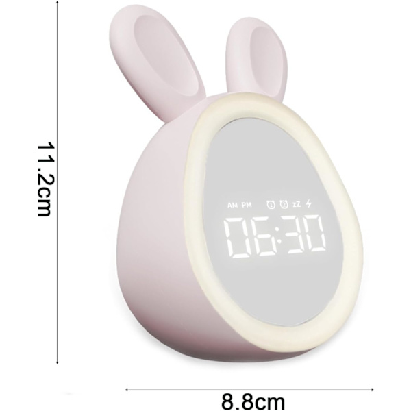 Väckarklocka för barn, söt kanin digital klocka med LED nattlampa 6 ringsignal sömn träningsklocka, sovrum rese väckarklocka (Färg: Rosa)