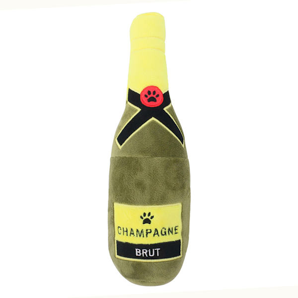 Plush Leksak för Hundar med Kvittrande Ljud, Tryckt Champagne Tequila Flaska Form, Tålig Mot Hundbett, Rengör Tänderna, Tuggleksak för Husdjur