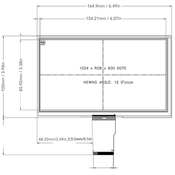 7-tommer HD 1024 x 600 touch screen opløsning 50 RGB pins erstatningsfarve til bærbar enhed smart wear