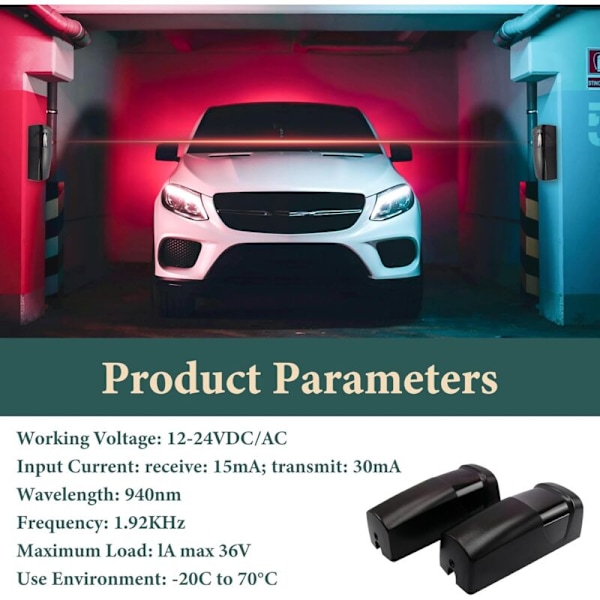 Par af fotoceller til porte, portceller, universelle 12V/24V AC/DC infrarøde fotoceller til automatiske porte og garager, udendørs sensor, kompatibel med alle