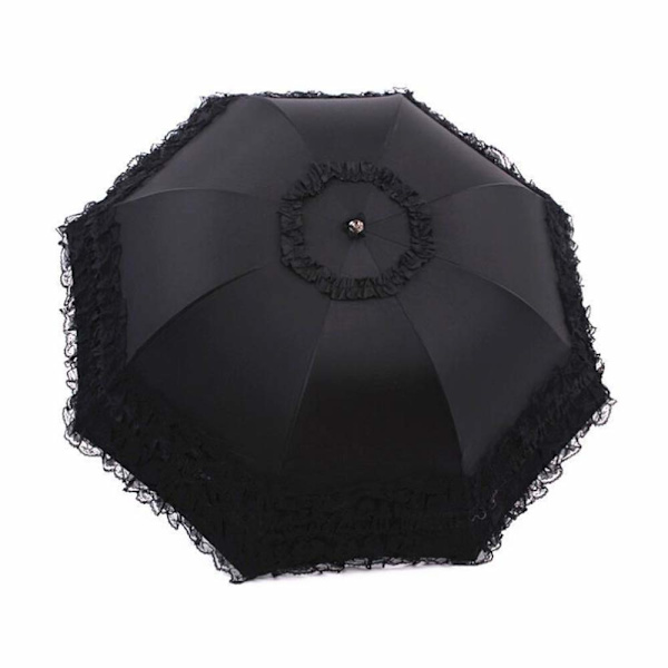 Princess Lace Retro Lace Anti-UV Solskydd Vikbar 3D Blomsterbroderi Paraply 30% Rabatt Blå Regn Snö Solig Svart