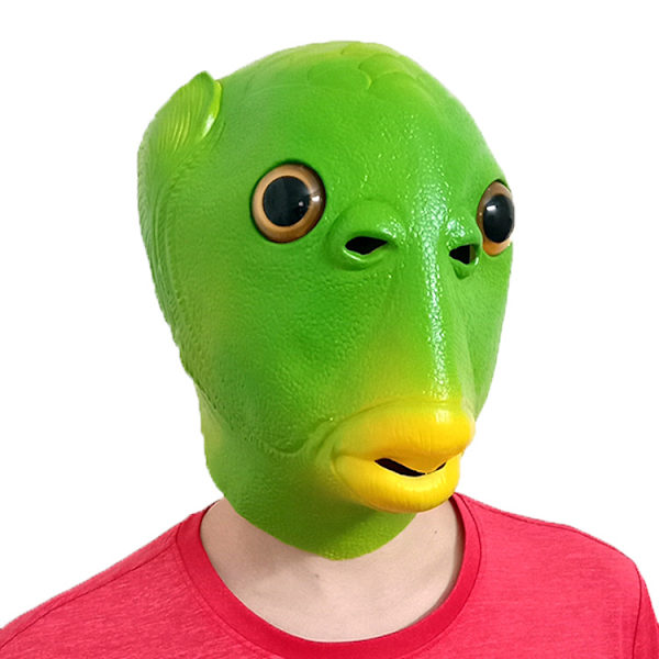 Grön huvud fisk huvudskydd mask söt konstig rolig sandskulptur fisk huvud monster grön