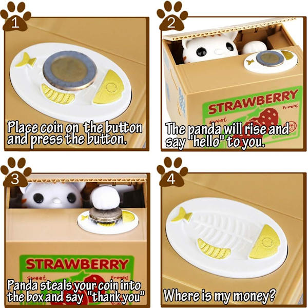 Katt stjäl spargris, barns spargris, spargris, automatisk stöld av pengar, kreativ present