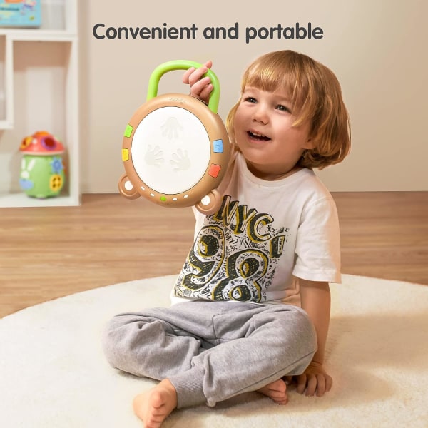 Babymusikalske leketøy (21*20,5*5 cm), musikalsk tromme interaktiv lekegave, E