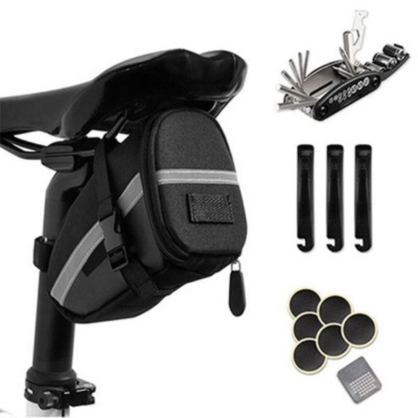 Cykel Multiverktyg 16 i 1 Cykel Reparationsverktyg Set, Fällbart Multiverktyg Mountainbike Reparationsverktyg Däckavtagare med Sadelväska