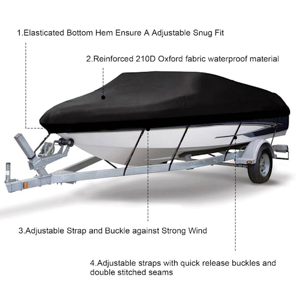 Bådsdæksel V-Form 17-19FT 600*310cm Fremstillet af 210D Sort Oxfordstof Holdbart Vandtæt, Bådsdæksel til Trailer, Yacht, Fiskerbåd, Tri-Skrog, Regn