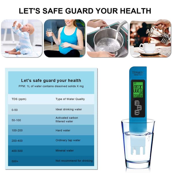PH-meter, PH-meter TDS EC Temperatur 4 i 1 sæt, PH-test LCD-display, til drikkevand, akvarier, swimmingpools