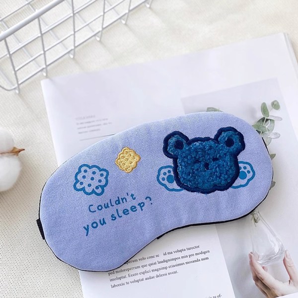 Söt blå broderad djur sovmask plysch sovmask rese sovmask supermjuk rolig sovmask för barn flickor och vuxna