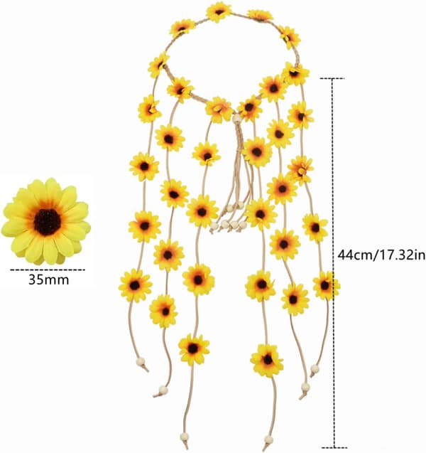 Solsikke Hodebånd Blomsterkrone Hodeplagg Hippie Hodebånd Brud Hodeplagg Festdekorasjon Bryllup Cosplay Kostyme