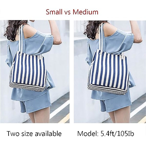 Kvinners Canvas Sommer Tote Vesker Liten Medium Strandveske Skulder Bag Daglig Arbeids Håndveske（Marine）