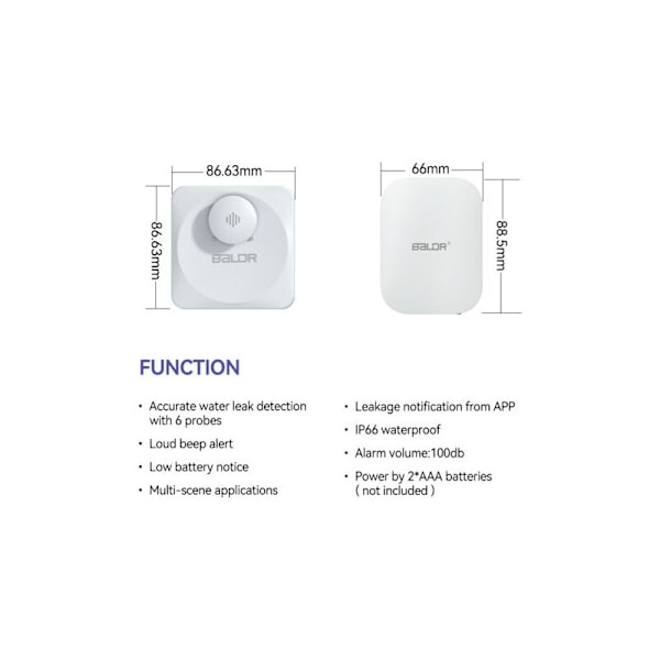 BALDR-Vattenläckagealarm, smart mobiltelefonlarm, 100db decibel, samtal i hela huset, smart inspektion