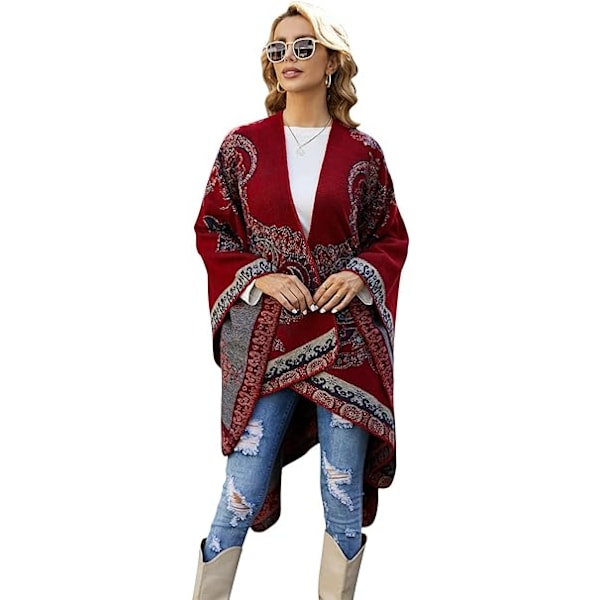 Dam Poncho Cape Överdimensionerad Sjal Wrap Öppen Fram Cardigan Filt Scarf Kappa Varm Vinter 130 * 160cm