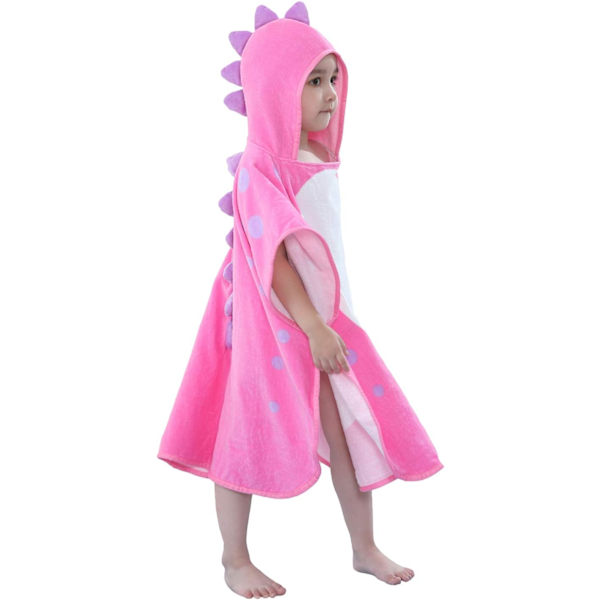 Lasten Dinosaurus Rantaponcho (Pinkki, 2-4 vuotta, 70*140cm), Hupullinen Pyylepyyhe, Puuvilla